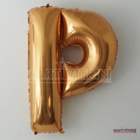 P Harfi Altın Renkli Büyük Boy Folyo Balon 90 Cm