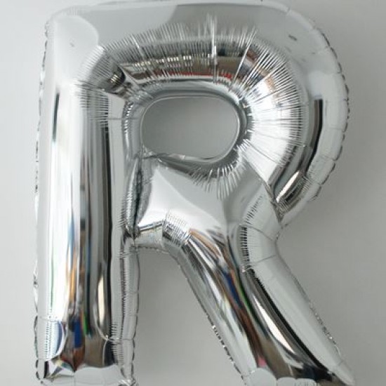 R Harfi Gümüş Renkli Büyük Boy Folyo Balon 90 Cm