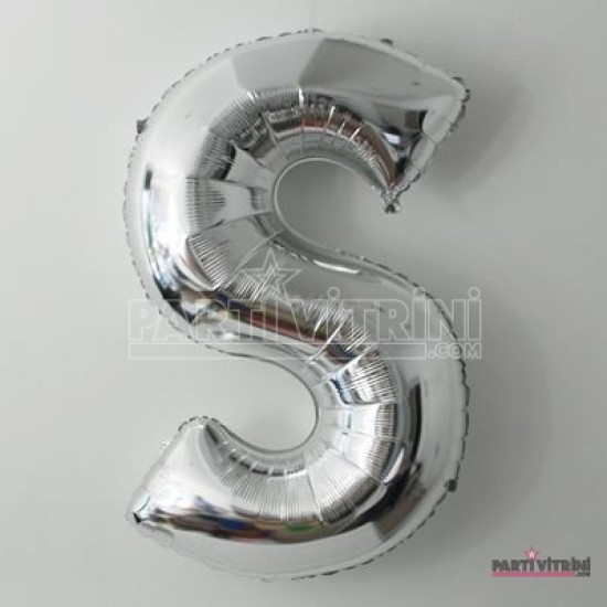 S Harfi Gümüş Renkli Büyük Boy Folyo Balon 90 Cm