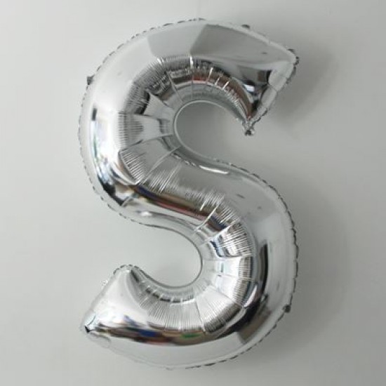 S Harfi Gümüş Renkli Büyük Boy Folyo Balon 90 Cm