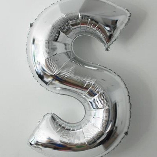 S Harfi Gümüş Renkli Büyük Boy Folyo Balon 90 Cm