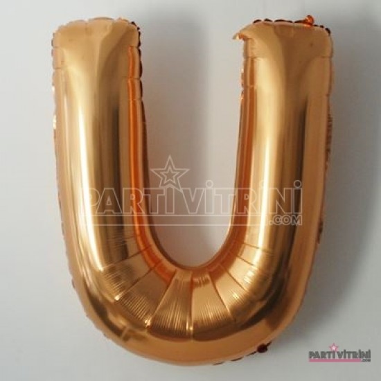 U Harfi Altın Renkli Büyük Boy Folyo Balon 90 Cm
