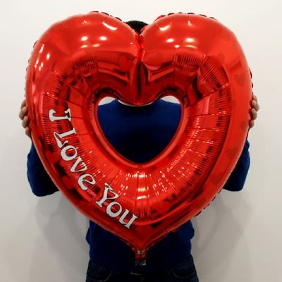 I Love You Ortası Açık Kalp Folyo Balon 80X75 cm