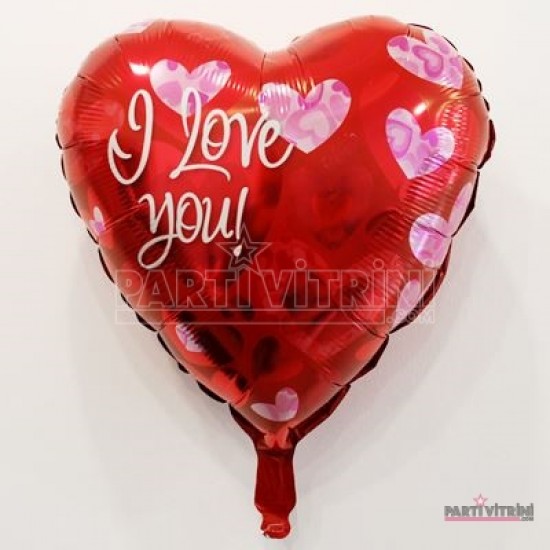 Pembe Kalpli Metalik I Love You Kalp Folyo Balon 18"