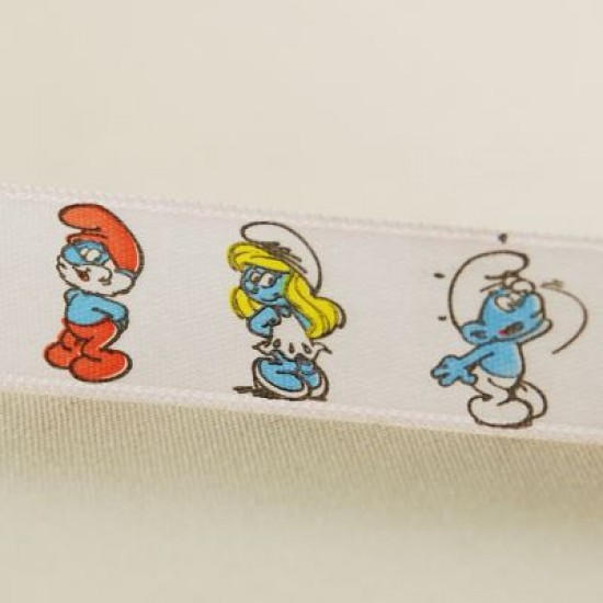 Şirinler Temalı Beyaz Saten Kurdela 2 Cm. X 10 Metre