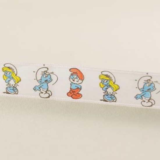 Şirinler Temalı Beyaz Saten Kurdela 2 Cm. X 10 Metre