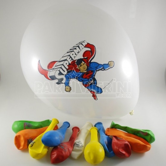 Superman Resimli Renkli 12 li Balon Seti