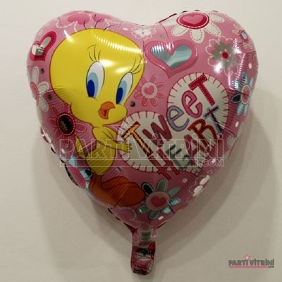 Tweety Kalp Şeklinde Pembe Folyo Balon 18" Doğum Günü Süsü