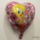 Tweety Kalp Şeklinde Pembe Folyo Balon 18" Doğum Günü Süsü