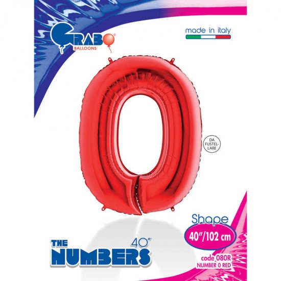 0 Rakam Grabo Kırmızı Folyo Balon 102 cm