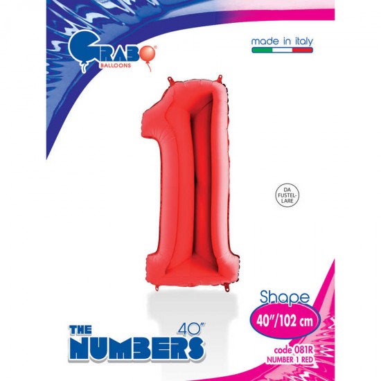1 Rakam Grabo Kırmızı Folyo Balon 102 cm
