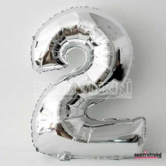 Folyo Balon 2 Rakamlı Gümüş Renkli Büyük 90 Cm