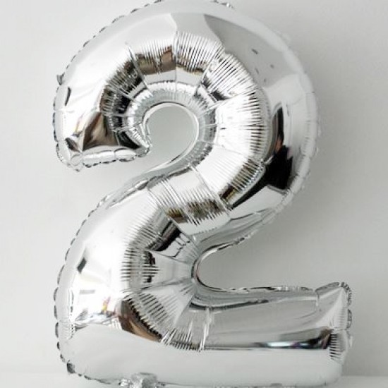 Folyo Balon 2 Rakamlı Gümüş Renkli Büyük 90 Cm