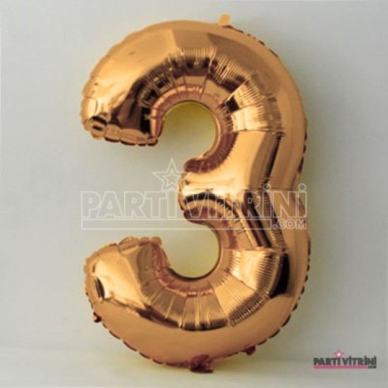 Folyo Balon 3 Rakamlı Altın Renkli Büyük 90 Cm