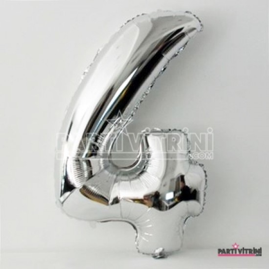 Folyo Balon 4 Rakamlı Gümüş Renkli Büyük 90 Cm