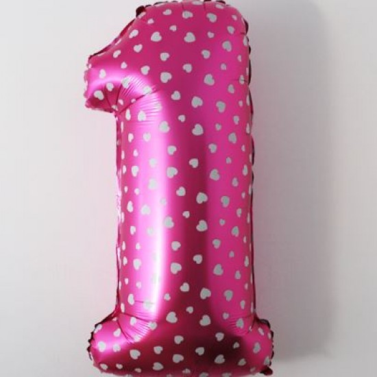 1 Bir Rakamlı Kalpli Pembe Dev Folyo Balon 100 Cm