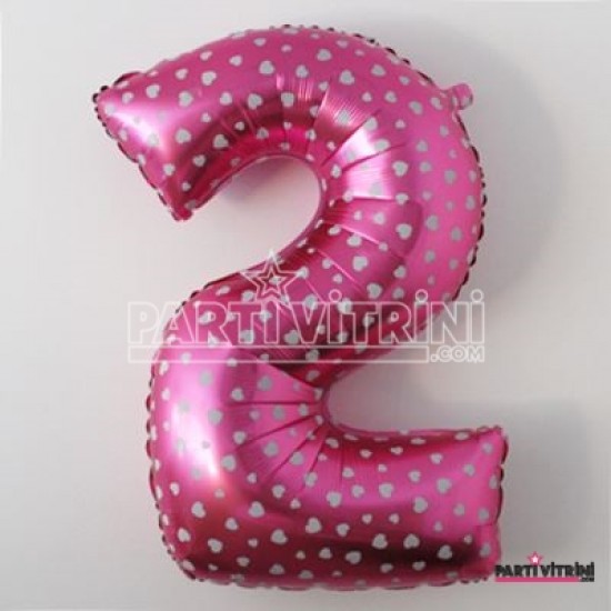 2 İki Rakamlı Kalpli Pembe Dev Folyo Balon 100 Cm