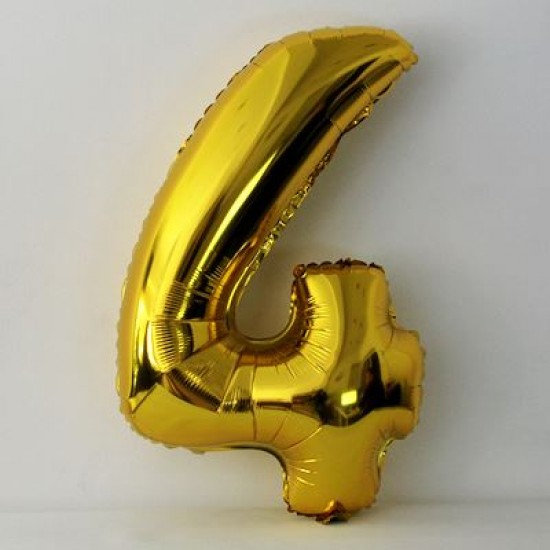 4 Dört Rakamlı Altın Renkli Büyük Folyo Balon 62 Cm