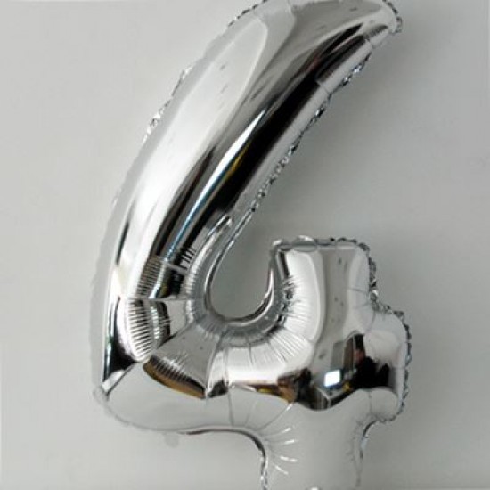 4 Dört Rakamlı Gümüş Renkli Büyük Folyo Balon 62 Cm