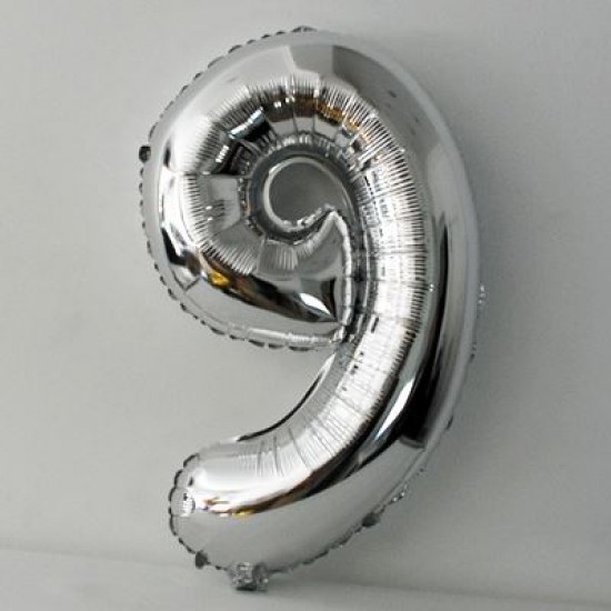 9 Dokuz Rakamlı Gümüş Renkli Büyük Folyo Balon 62 Cm