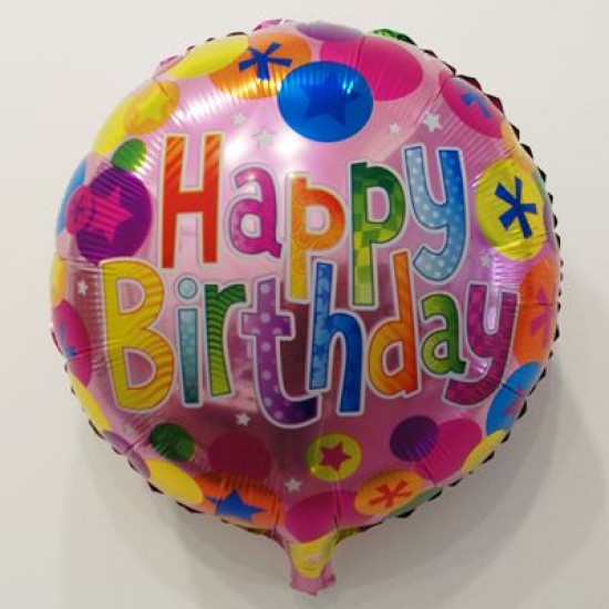 Happy Birthday Pembe Yıldızlı Folyo Balon 18"