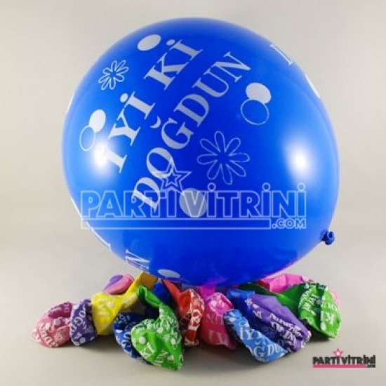 İyiki Doğdun Çepeçevre Yazılı Renkli 12 li Balon Seti