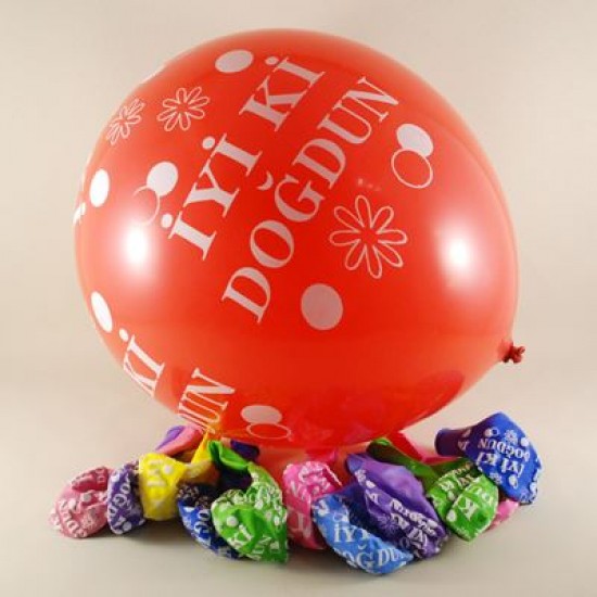 İyiki Doğdun Çepeçevre Yazılı Renkli 12 li Balon Seti