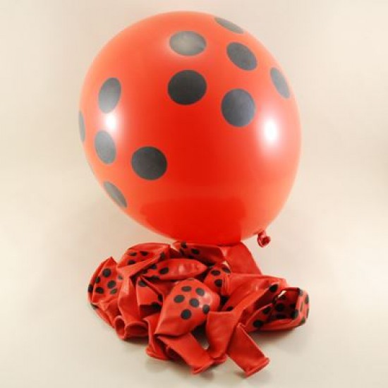Kırmızı Üzerine Siyah Puantiyeli 12 li Balon Seti