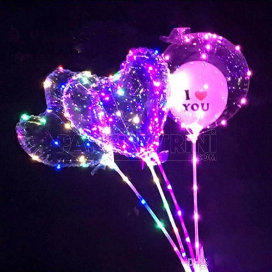 Led Işıklı Şeffaf Kalp Balon