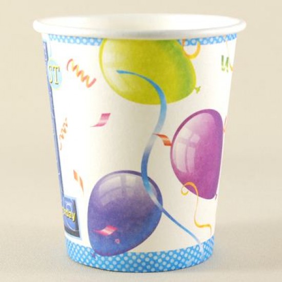 1 Yaş Temalı Mavi Kağıt Bardaklar 8 Adet