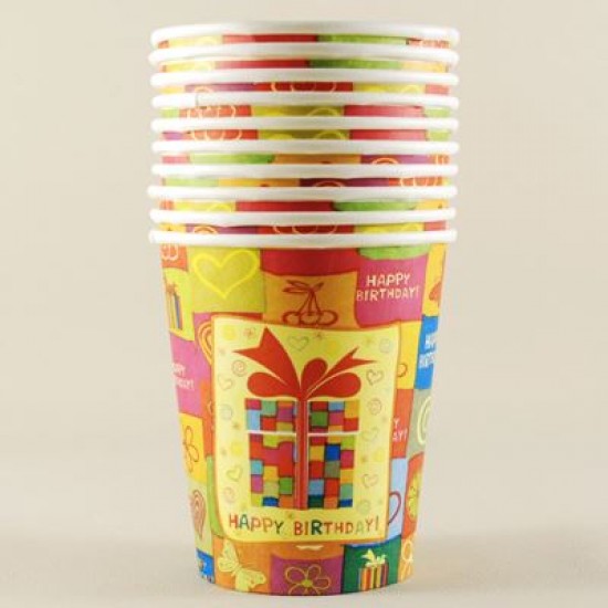 Happy Birthday Pembe Kalpli Ve Hediye Paketli Bardaklar