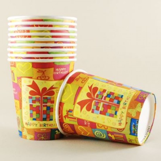 Happy Birthday Pembe Kalpli Ve Hediye Paketli Bardaklar