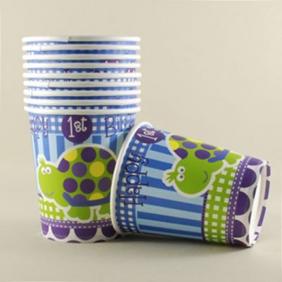 Şirin Kaplumbağa Temalı 1 Yaş Mavi Kağıt Bardaklar