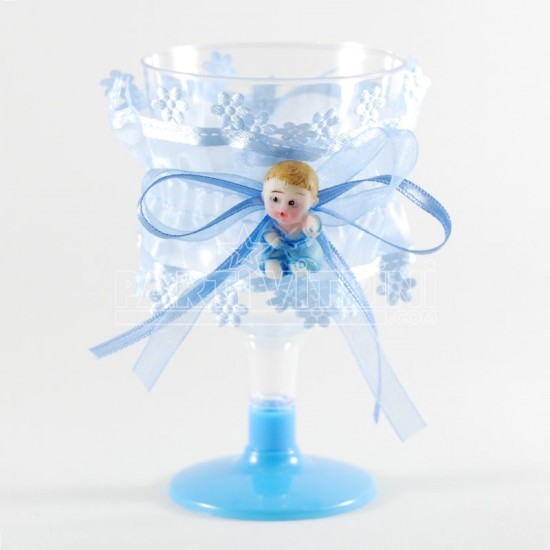 Süslenmiş Plastik Lohusa Şerbeti Kadehi Mavi Büyük Boy 6 Adet