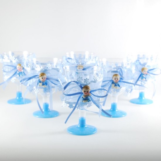 Süslenmiş Plastik Lohusa Şerbeti Kadehi Mavi Büyük Boy 6 Adet