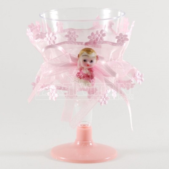 Süslenmiş Plastik Lohusa Şerbeti Kadehi Pembe Büyük Boy 6 Adet