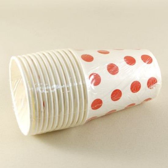 Beyaz Kırmızı Puantiyeli Kağıt Bardaklar