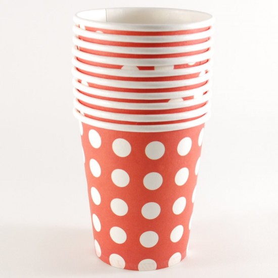Kırmızı Puantiyeli Kağıt Parti Bardakları