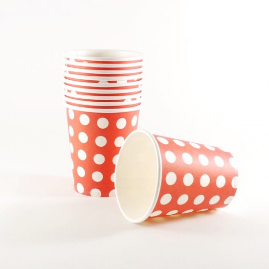 Kırmızı Puantiyeli Kağıt Parti Bardakları