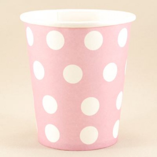 Pembe Beyaz Puantiyeli Kağıt Bardaklar 8 Adet