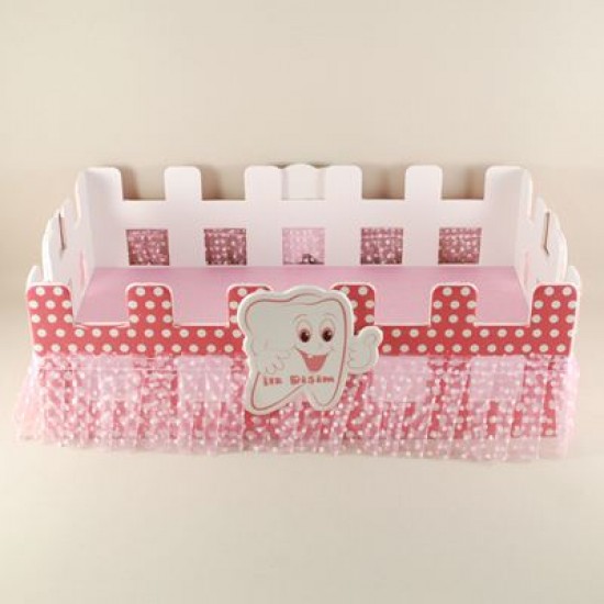 İlk Dişim Pembe Çit Ahşap Bebek Şekeri Sunum Sepeti