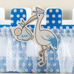 Leylekli Mavi Çit Ahşap Bebek Şekeri Sunum Sepeti