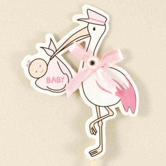 Leylekli Pembe Bebek Şekeri Çubuğu 12 Adet