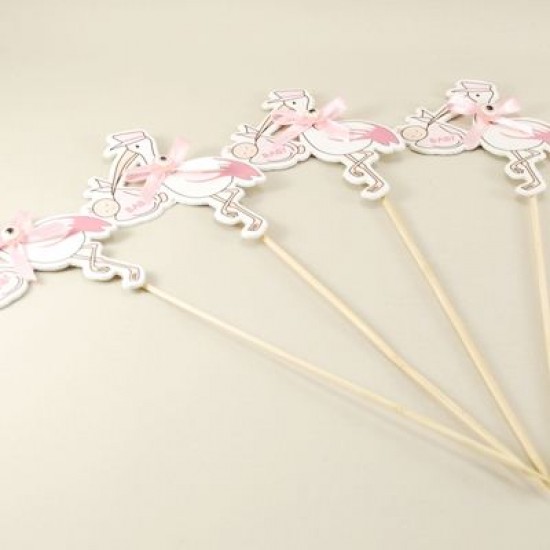 Leylekli Pembe Bebek Şekeri Çubuğu 12 Adet