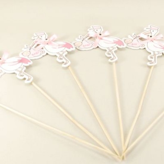 Leylekli Pembe Bebek Şekeri Çubuğu 12 Adet