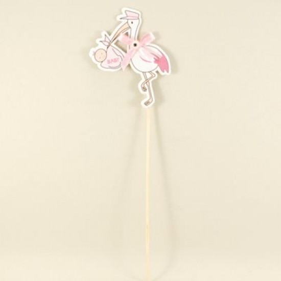 Leylekli Pembe Bebek Şekeri Çubuğu 12 Adet