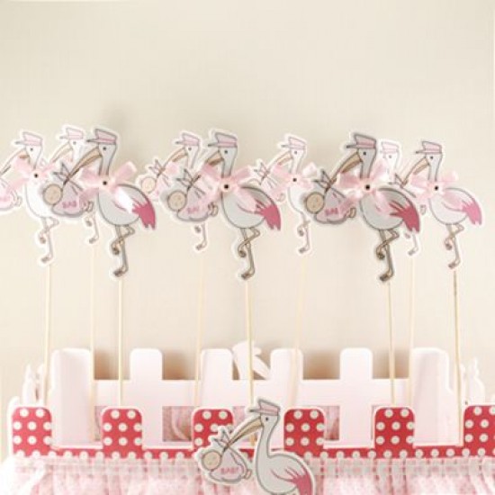 Leylekli Pembe Bebek Şekeri Çubuğu 12 Adet