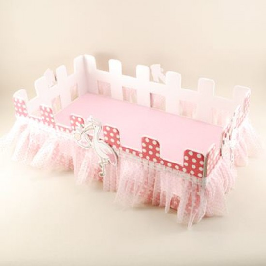 Leylekli Pembe Çit Ahşap Bebek Şekeri Sunum Sepeti