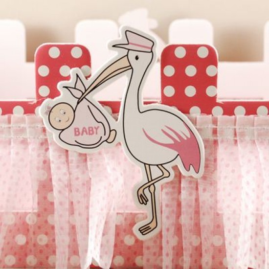 Leylekli Pembe Çit Ahşap Bebek Şekeri Sunum Sepeti