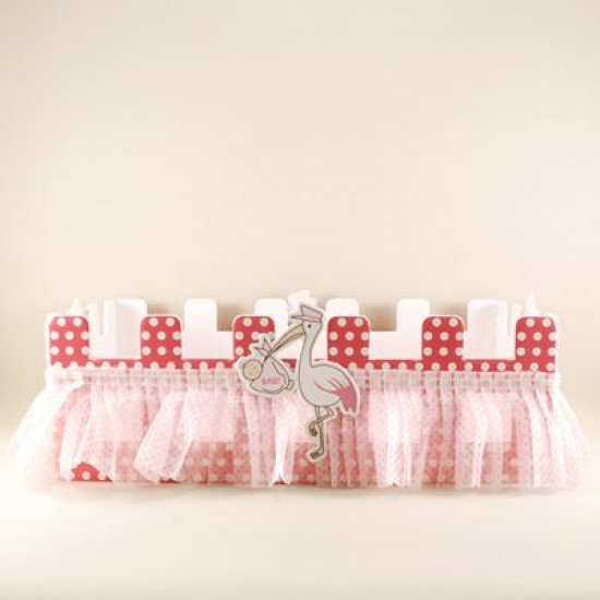 Leylekli Pembe Çit Ahşap Bebek Şekeri Sunum Sepeti